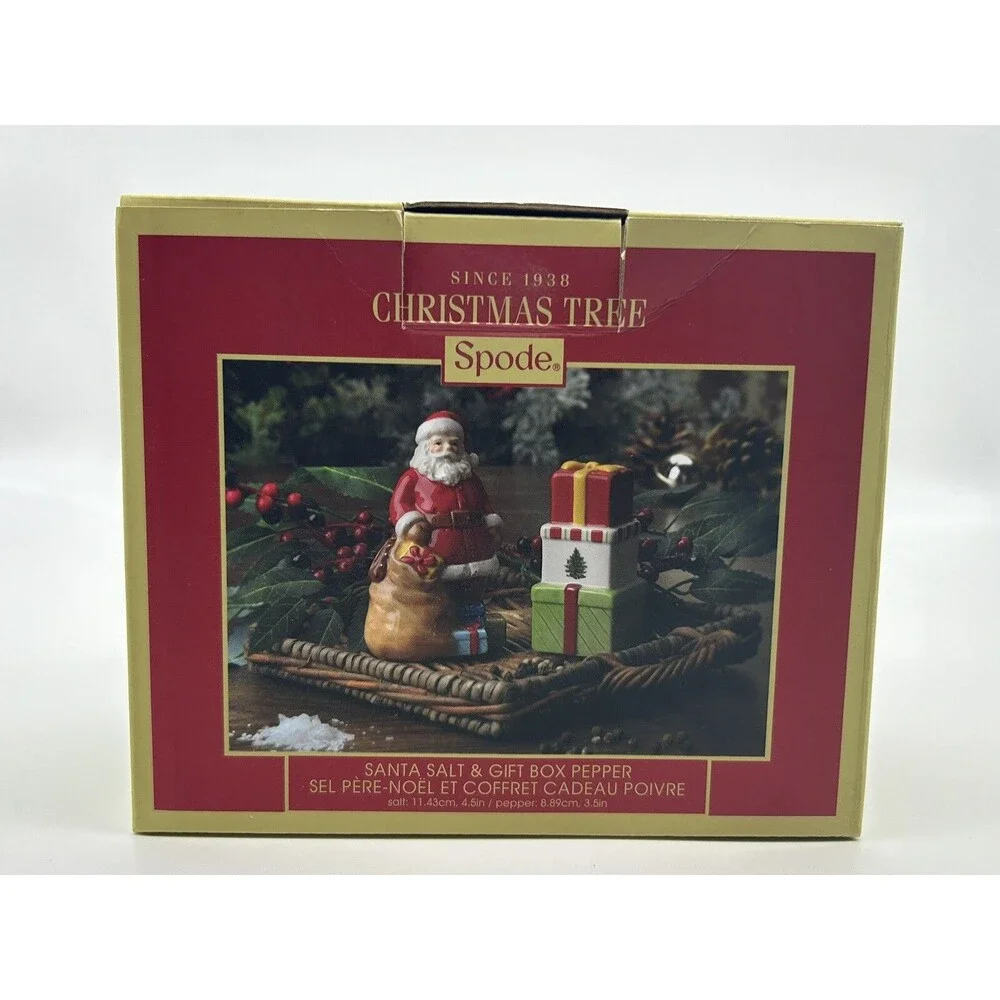 Spode Christmas Tree Santa & Gift Box Salt Pepper Shakers w/ Box Holiday